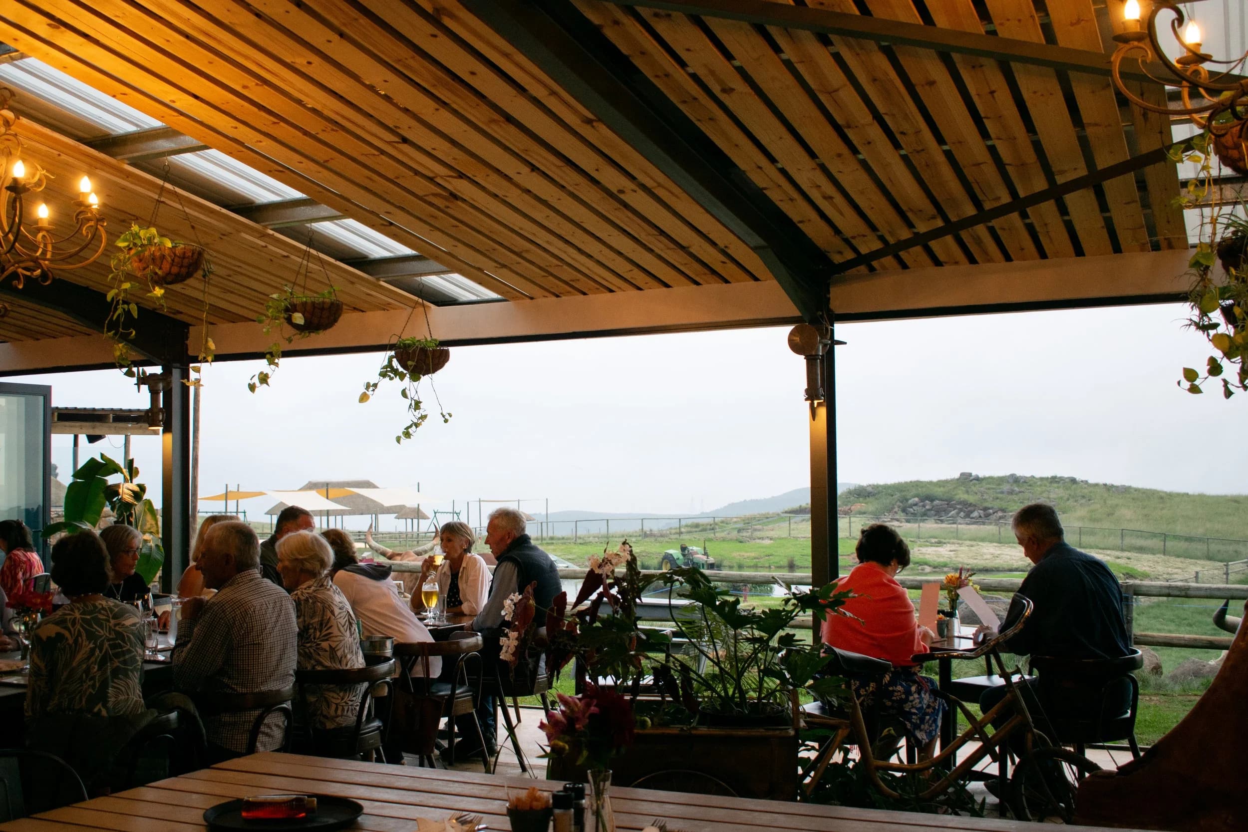 Diners on the covered terrace at Blueberry Cafe